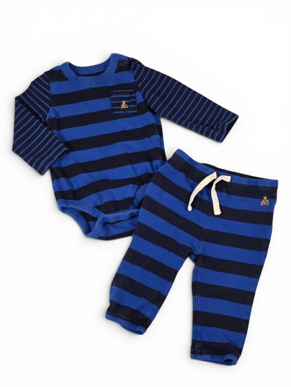 Baby Gap Brannan Bear Stripe Outfit Set 6-12M Boys Blue Cotton Bodysuit Pants